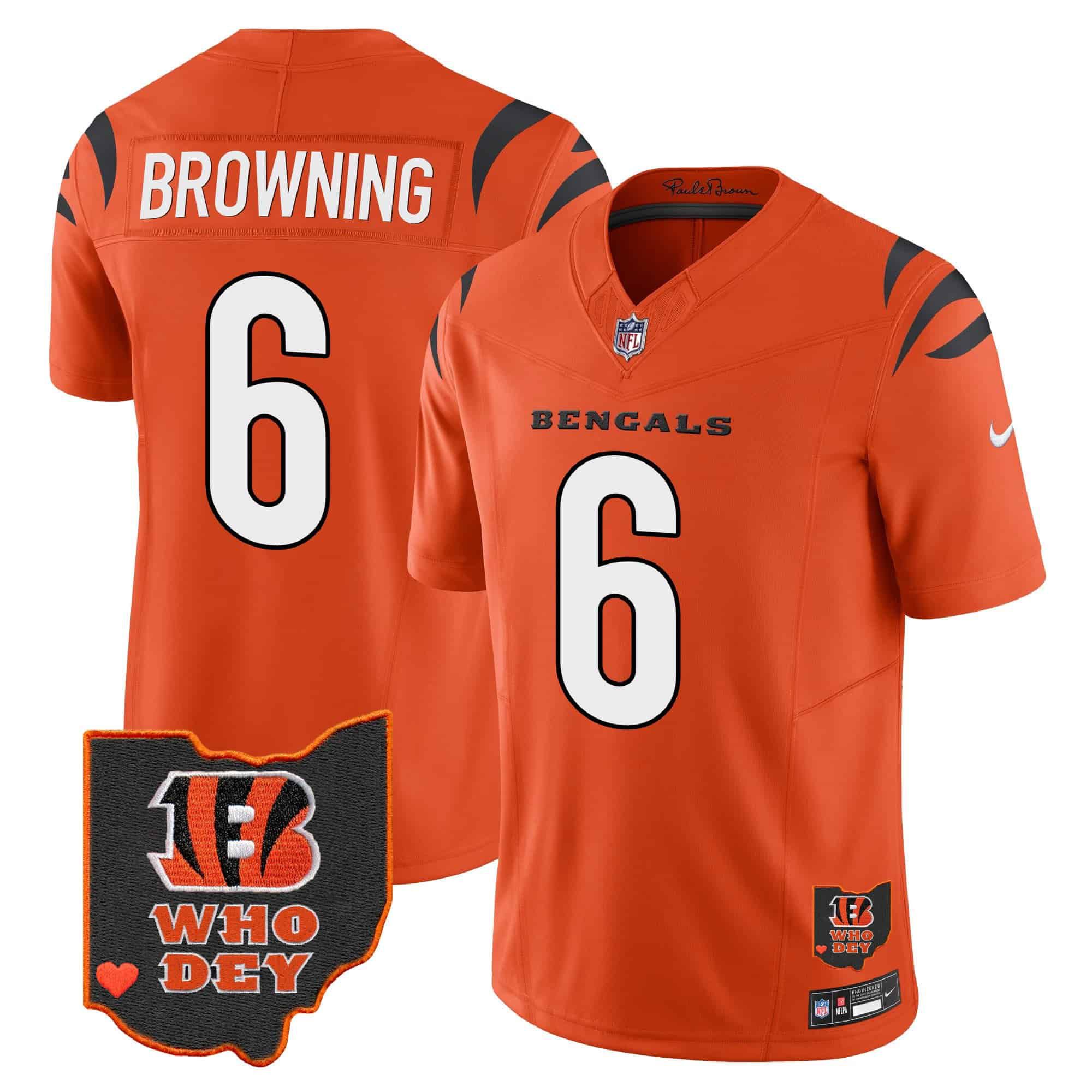 Men Cincinnati Bengals #6 Browning Orange 2024 Nike Patch Vapor Limited NFL Jersey